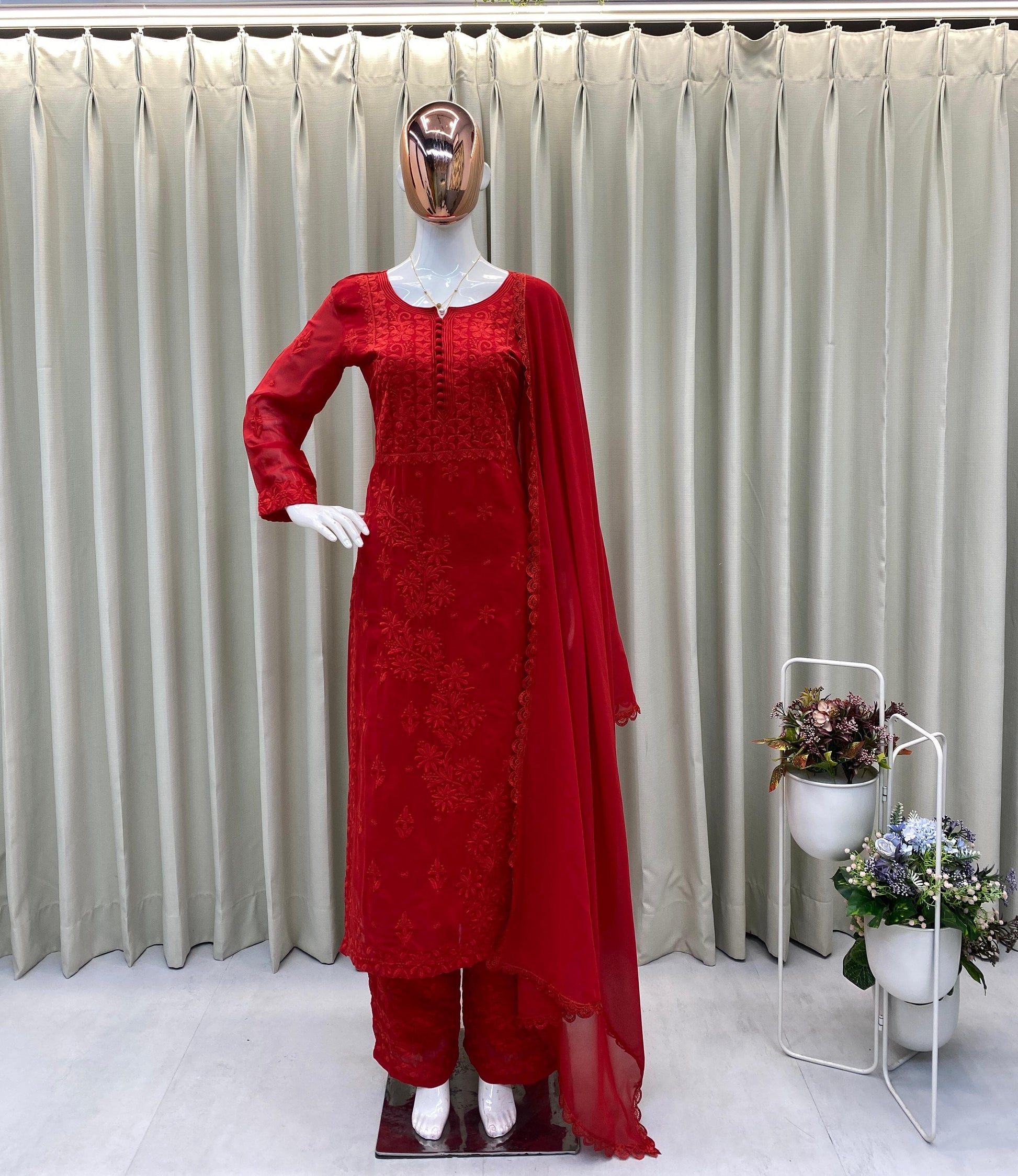 π₯ Designer Georgette Embroidered Suit with Dupatta π₯