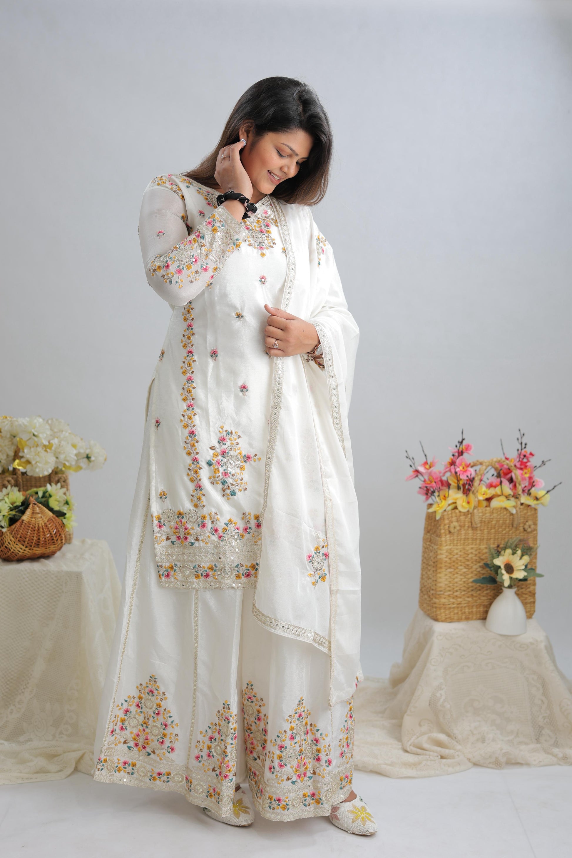 💫 Pure Chinon Silk Sharara Set with Heavy Embroidery