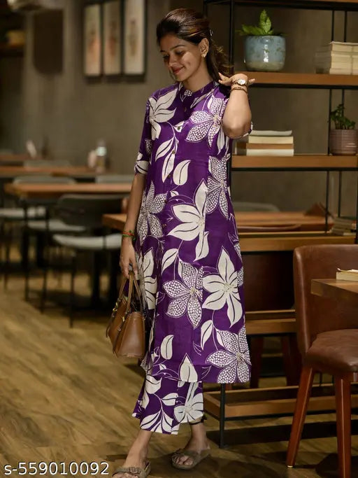 💙 Blue Bloom – Floral Printed A-Line Kurta & Palazzo Set with Mandarin Collar