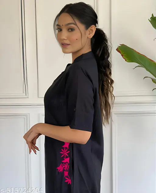 🏷️ Effortless Style – Cotton Kurta Set with Embroidered Pocket & Palazzo