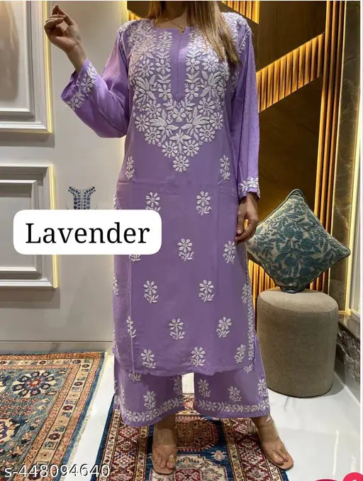 🤍 Grace in Threads – Chikankari Embroidered Kurti with Palazzo Set