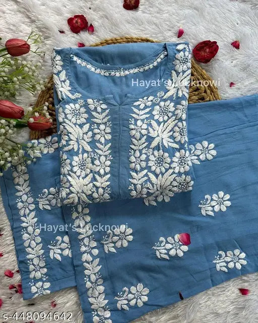 🤍 Grace in Threads – Chikankari Embroidered Kurti with Palazzo Set