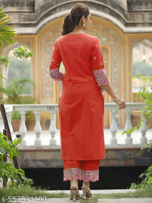 🧡 Regal Radiance – Orange Chanderi Silk Embroidered Kurta Set