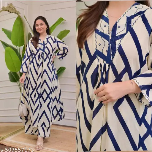 👗 Women’s Printed Comfort Kurta Palazzo Set – Style That Feels Like Home!