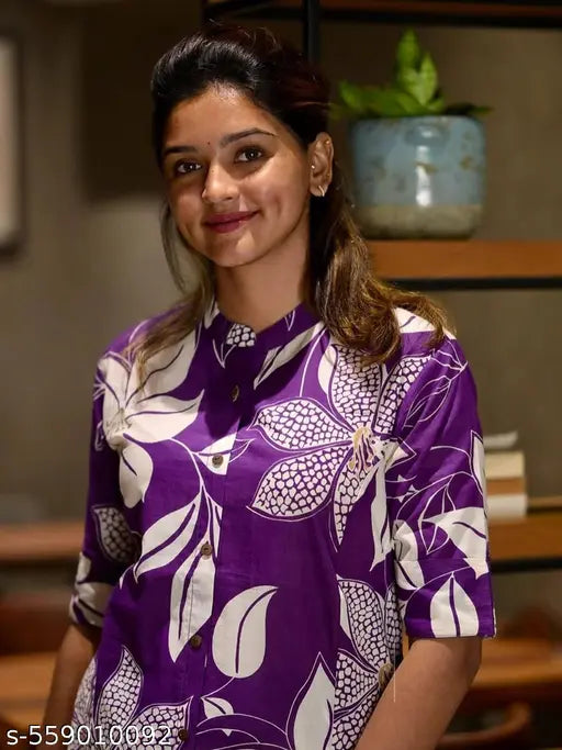 💙 Blue Bloom – Floral Printed A-Line Kurta & Palazzo Set with Mandarin Collar