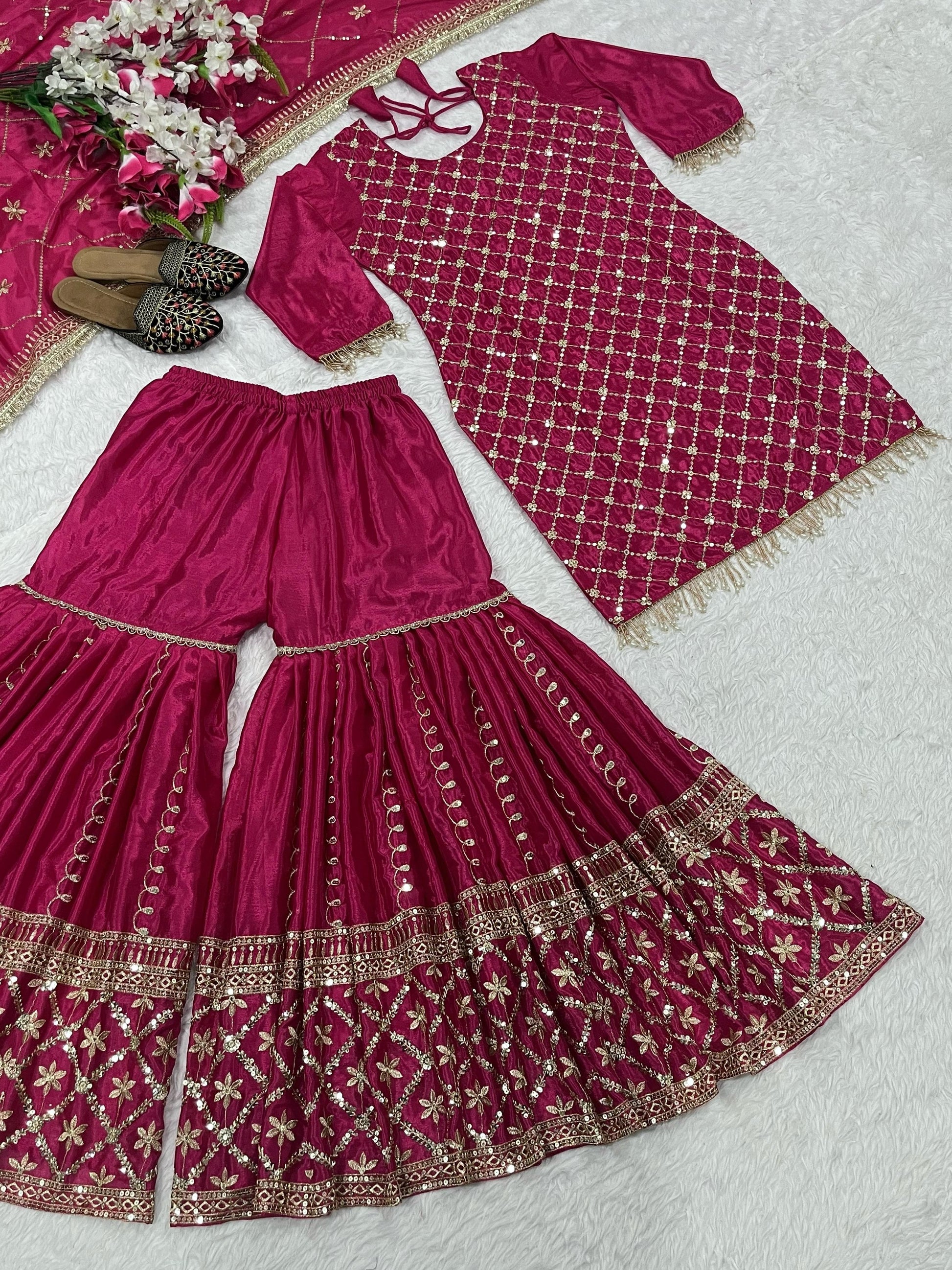 👑 New Designer Party Wear Top, Sharara Palazzo & Dupatta Set 👑