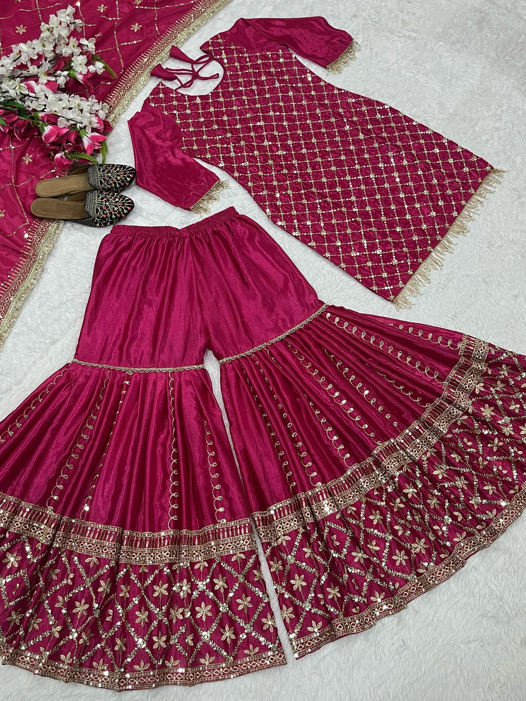 👑 New Designer Party Wear Top, Sharara Palazzo & Dupatta Set 👑