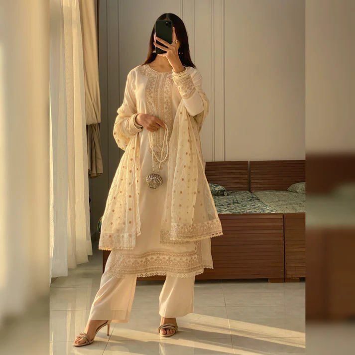 💃 Premium Roman Silk Suit Set with Elegant Embroidery & Designer Dupatta 💃