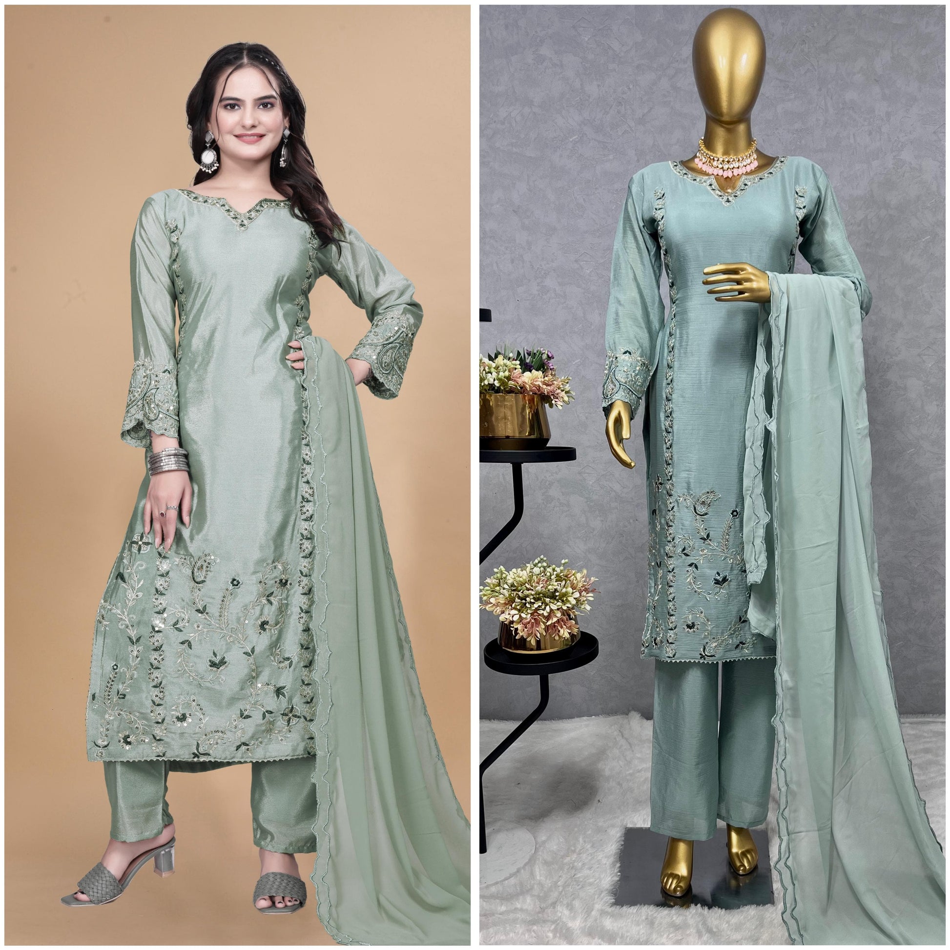 💃 3-Piece Long Kurti Set with Bottom & Dupatta 💃