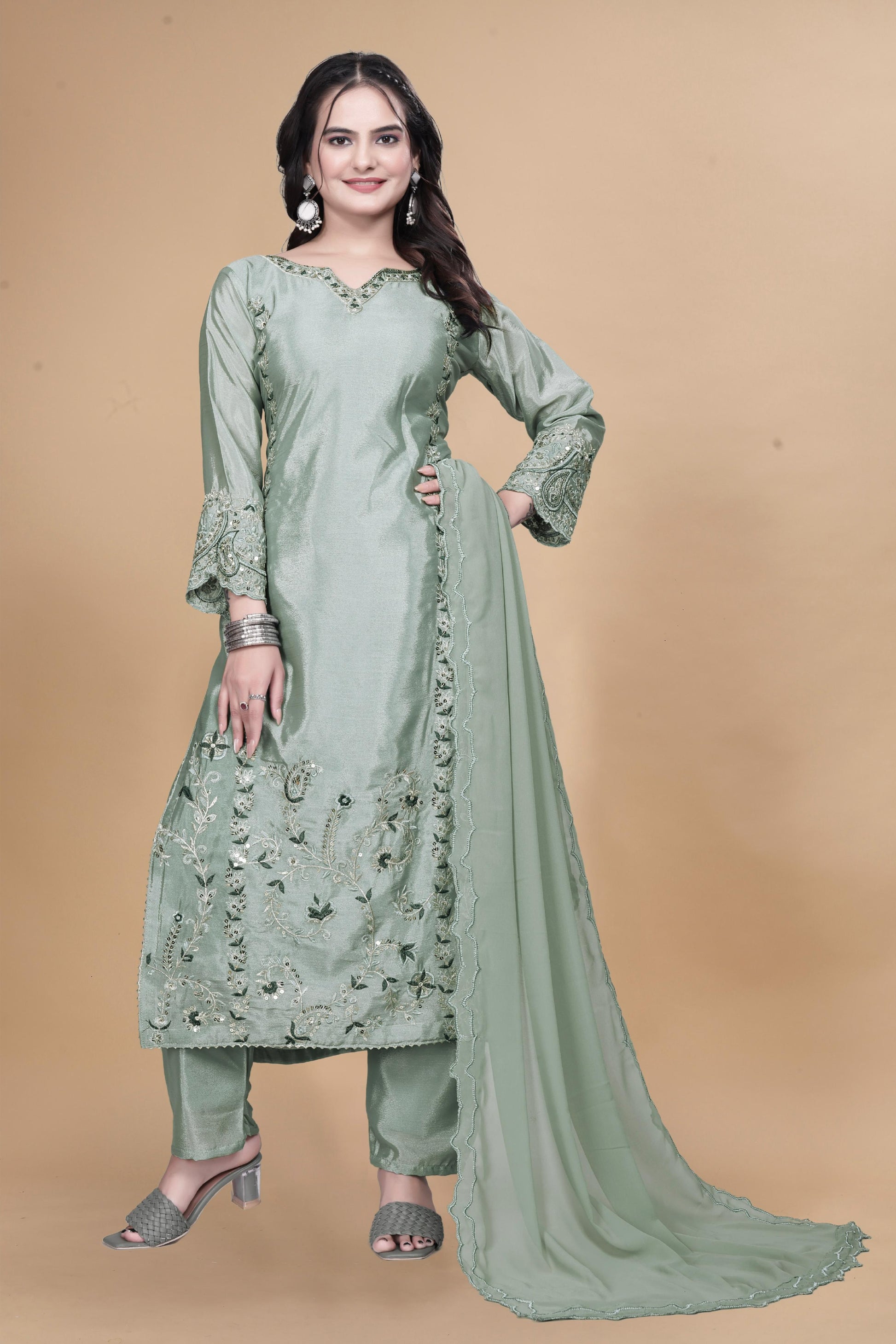 💃 3-Piece Long Kurti Set with Bottom & Dupatta 💃