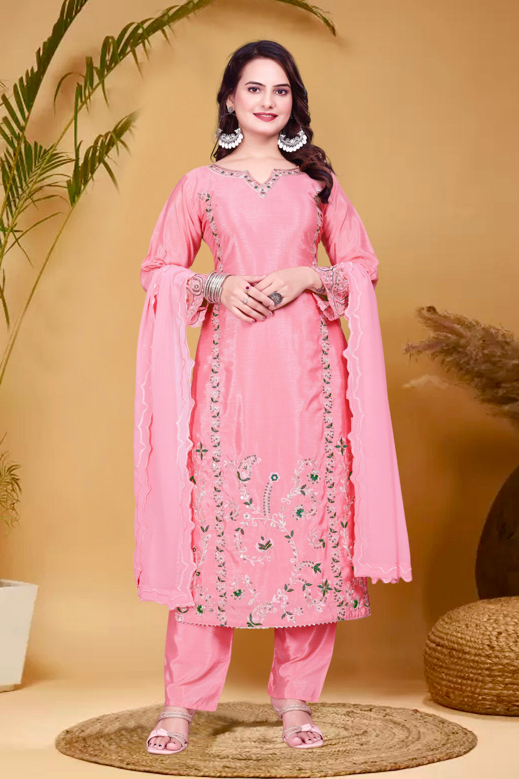 💃 3-Piece Long Kurti Set with Bottom & Dupatta 💃