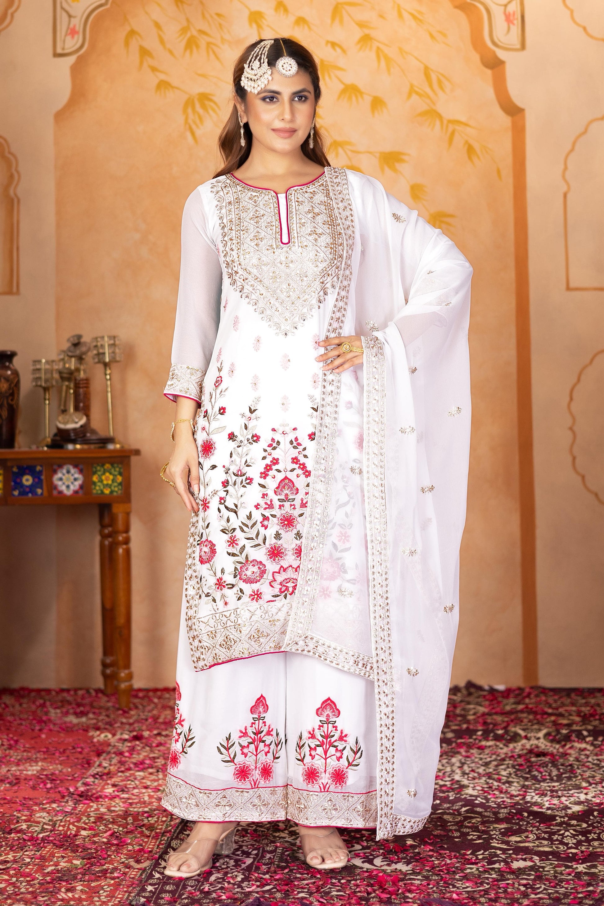 🌟 Royal Radiance: Real Mirror Embroidered 3-Piece Set 🌟