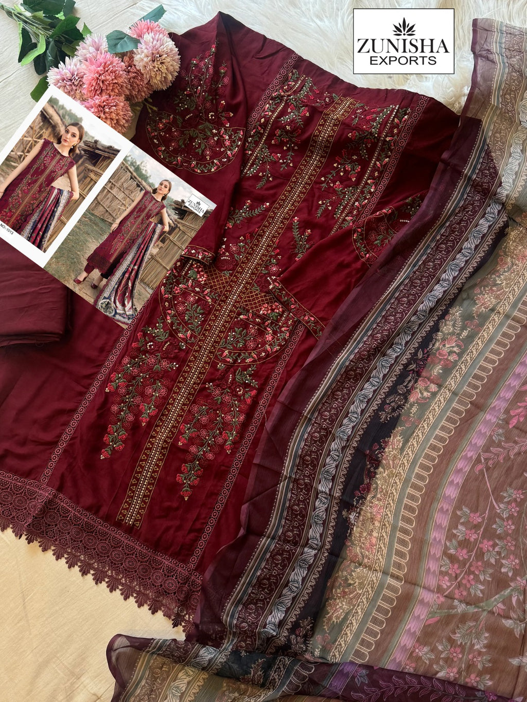 🌸 Embroidered Rayon Set by ZUNISHA – Elegant Comfort with Digital Print 🌸