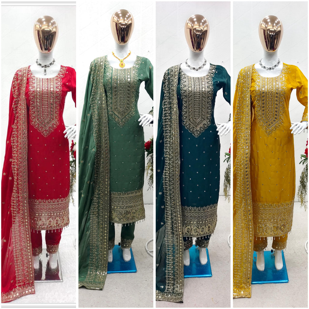 💫 Elegant Cinon Silk Top-Pant-Dupatta Set 🔥