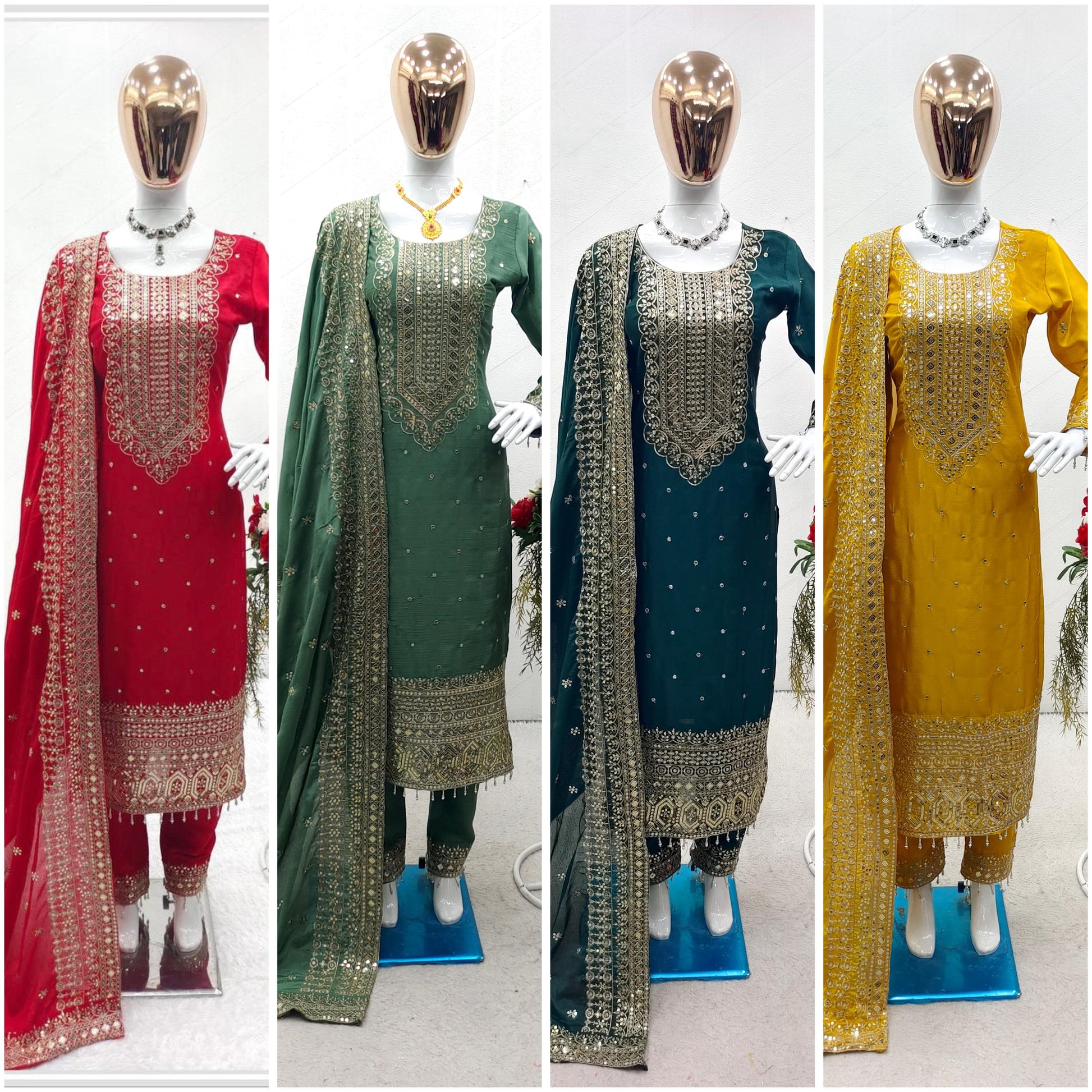 💫 Elegant Cinon Silk Top-Pant-Dupatta Set 🔥