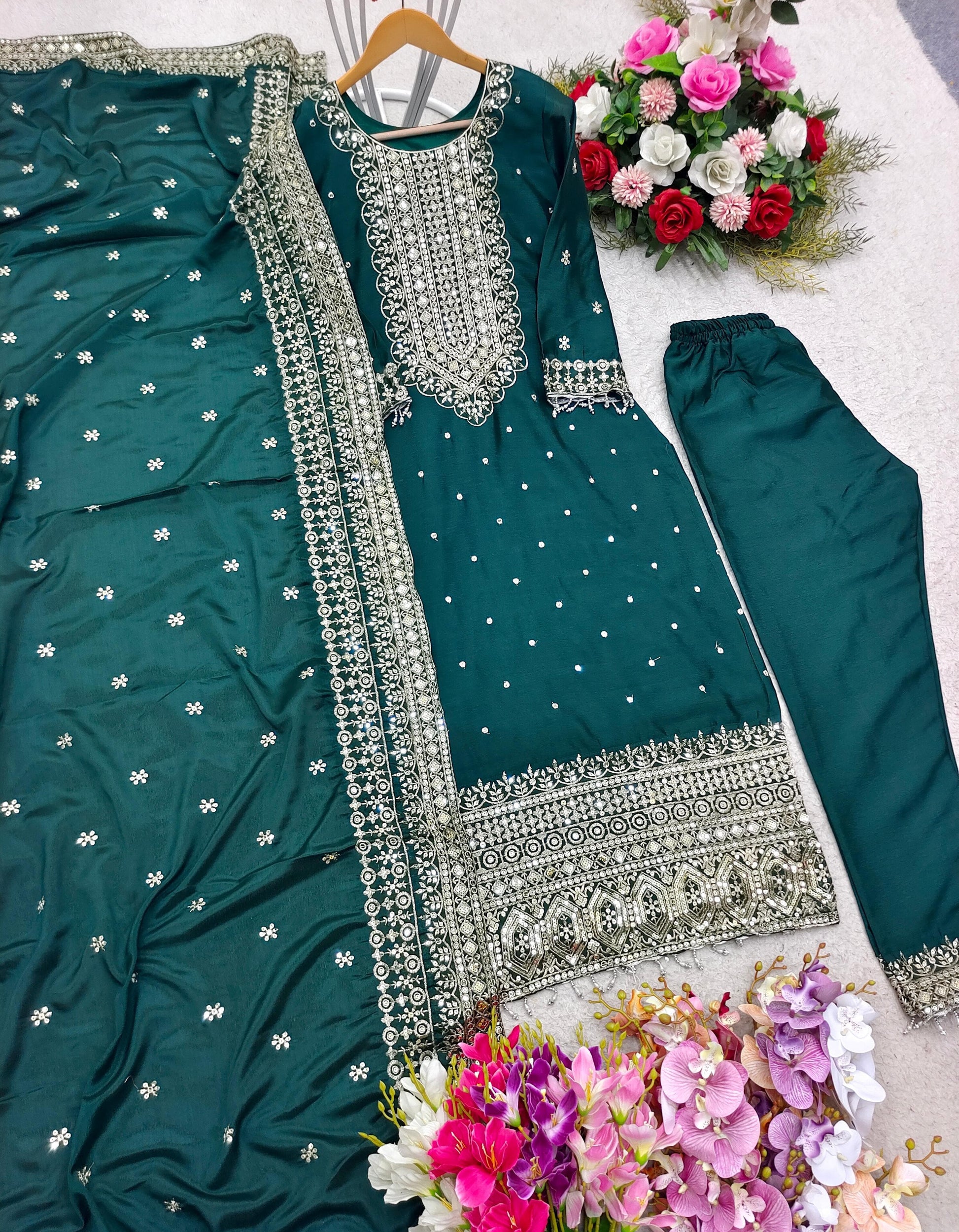 💫 Elegant Cinon Silk Top-Pant-Dupatta Set 🔥