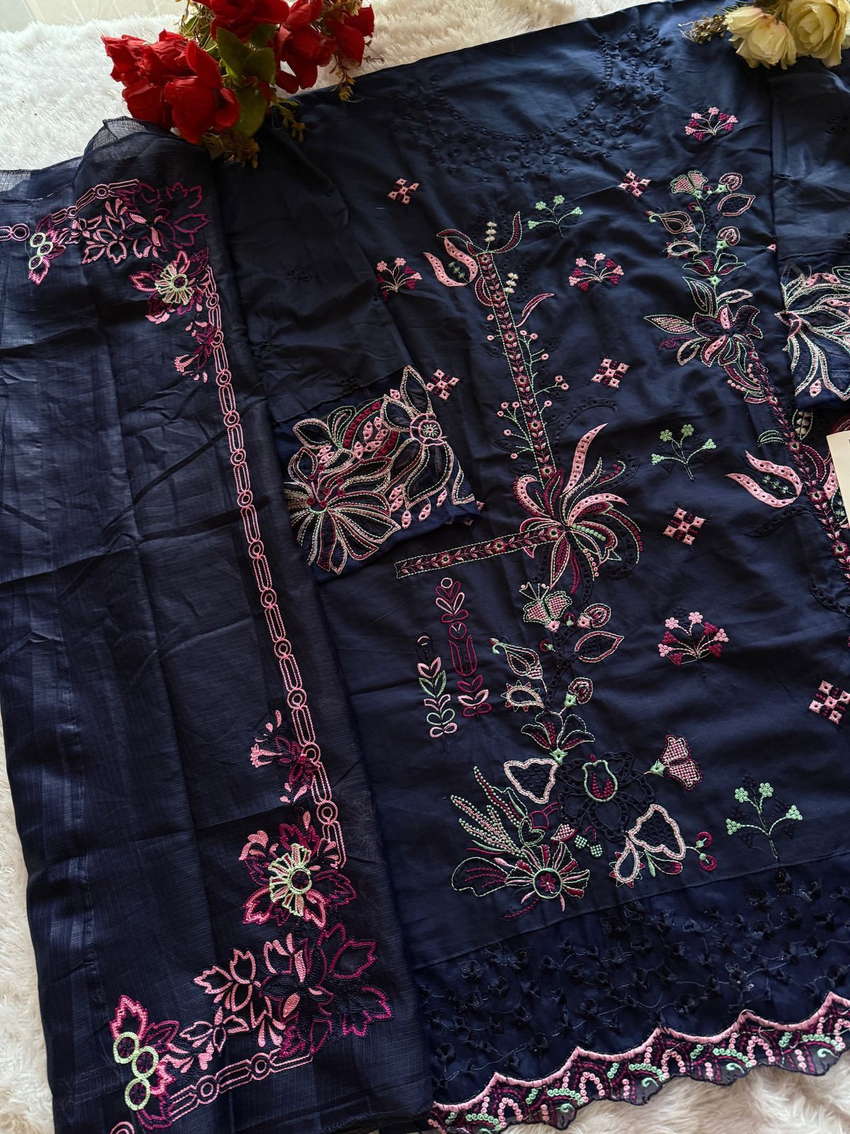 🌟 Timeless Charm in Cambric Cotton & Embroidered Kota Dupatta ✨