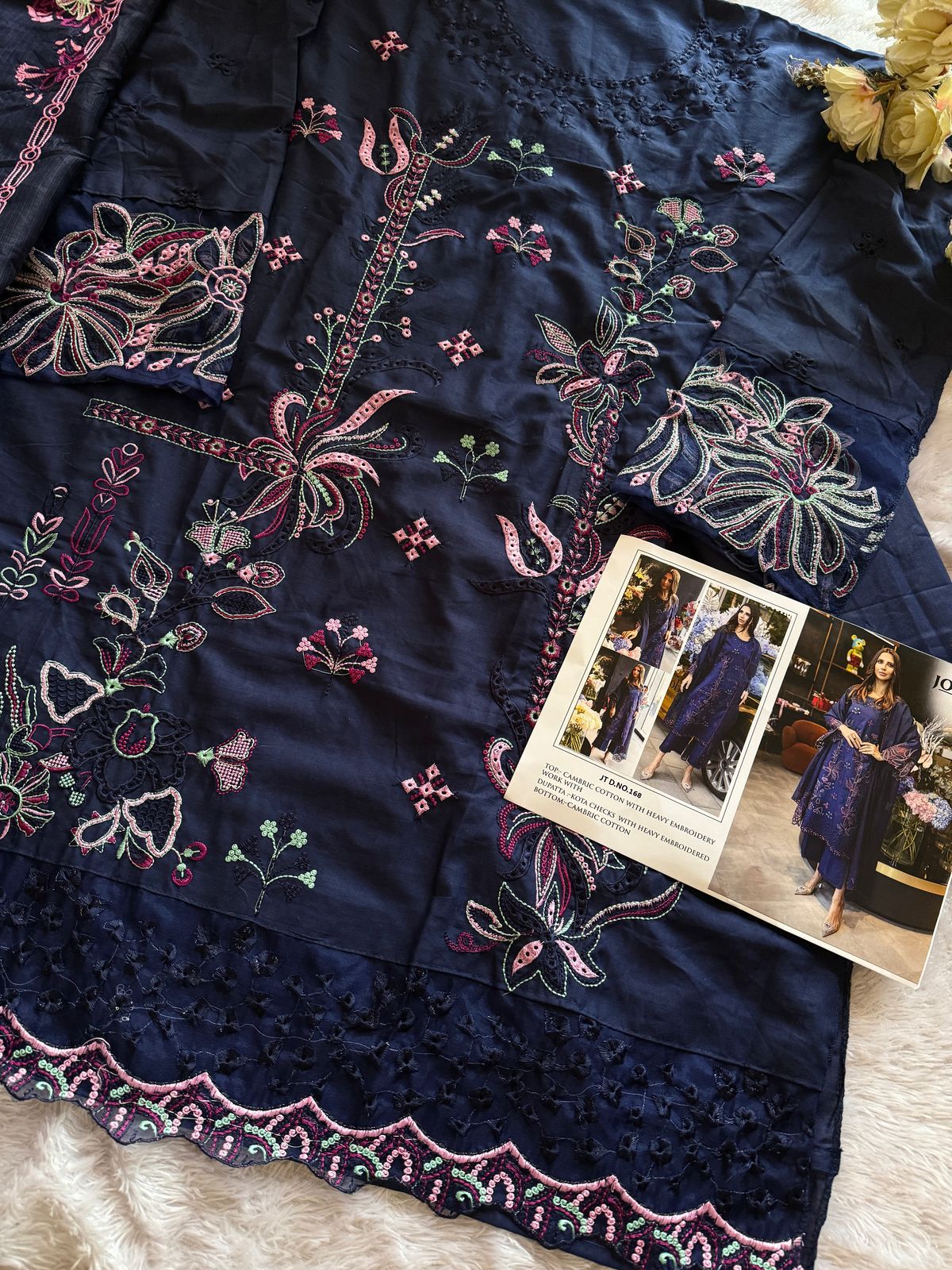 🌟 Timeless Charm in Cambric Cotton & Embroidered Kota Dupatta ✨