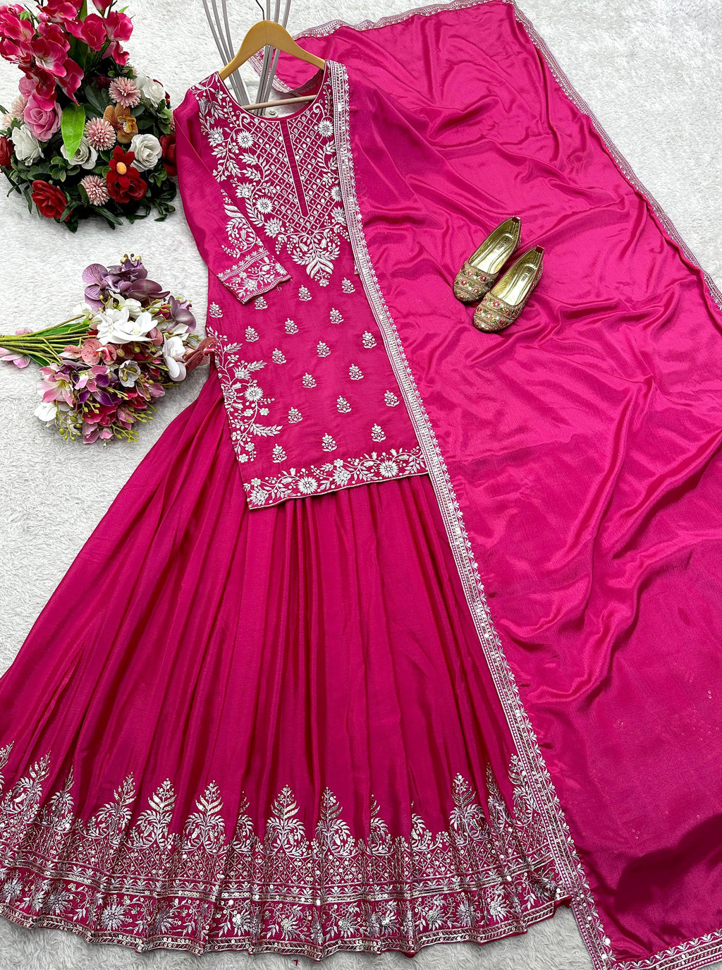 💃 Designer Pure Chinon Silk Lehenga Set 👑
