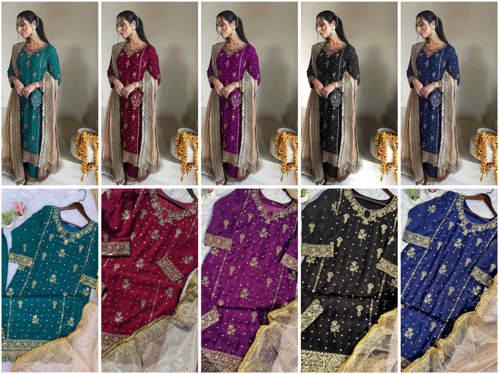 💎 Fancy Faux Georgette Embroidered Set 💃