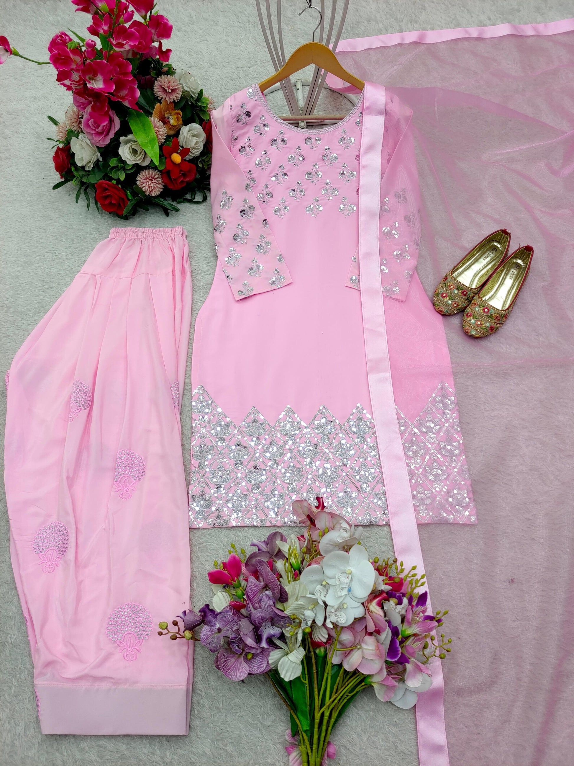 🌸 Premium Crepe Satin Farshi Set 🌸