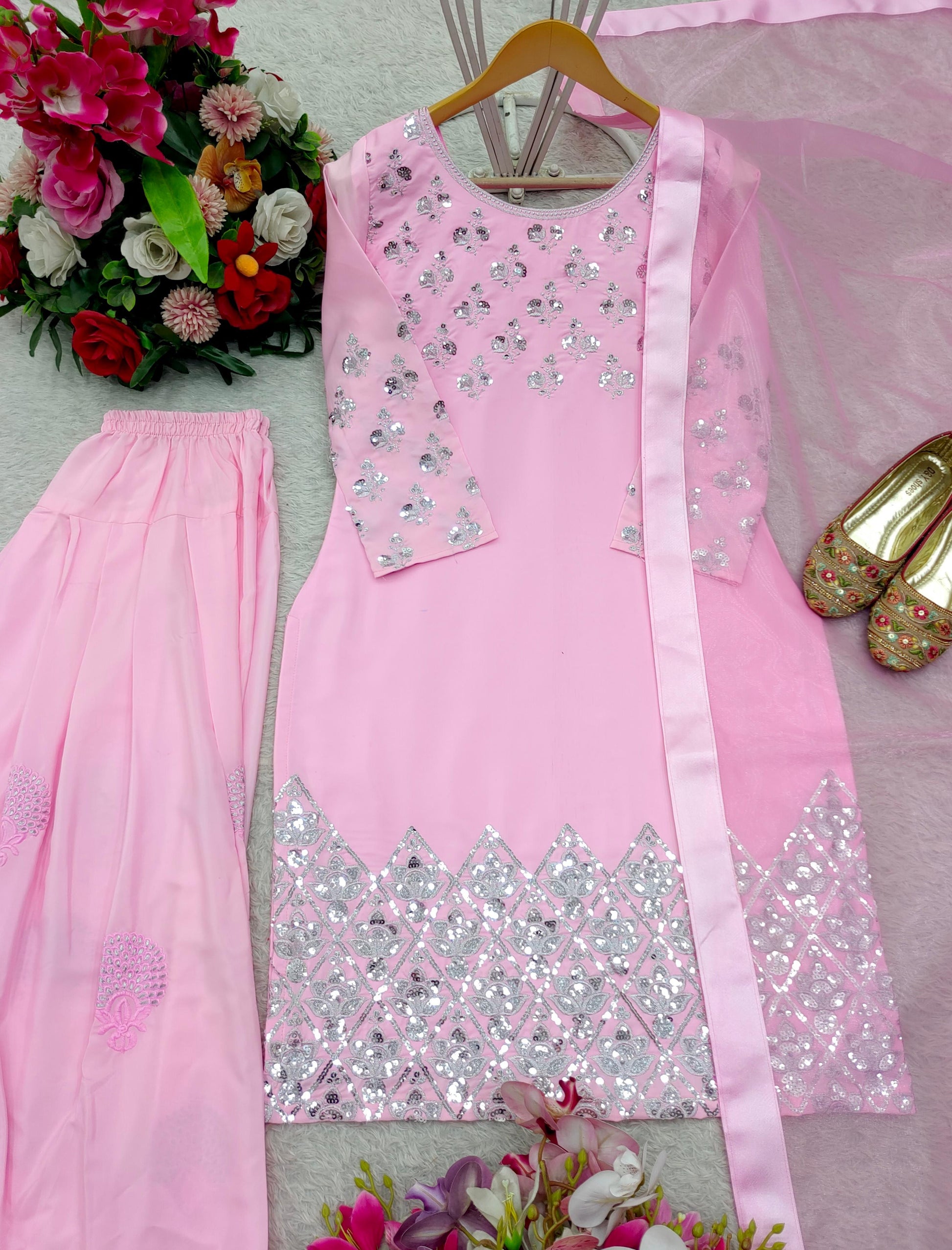 🌸 Premium Crepe Satin Farshi Set 🌸