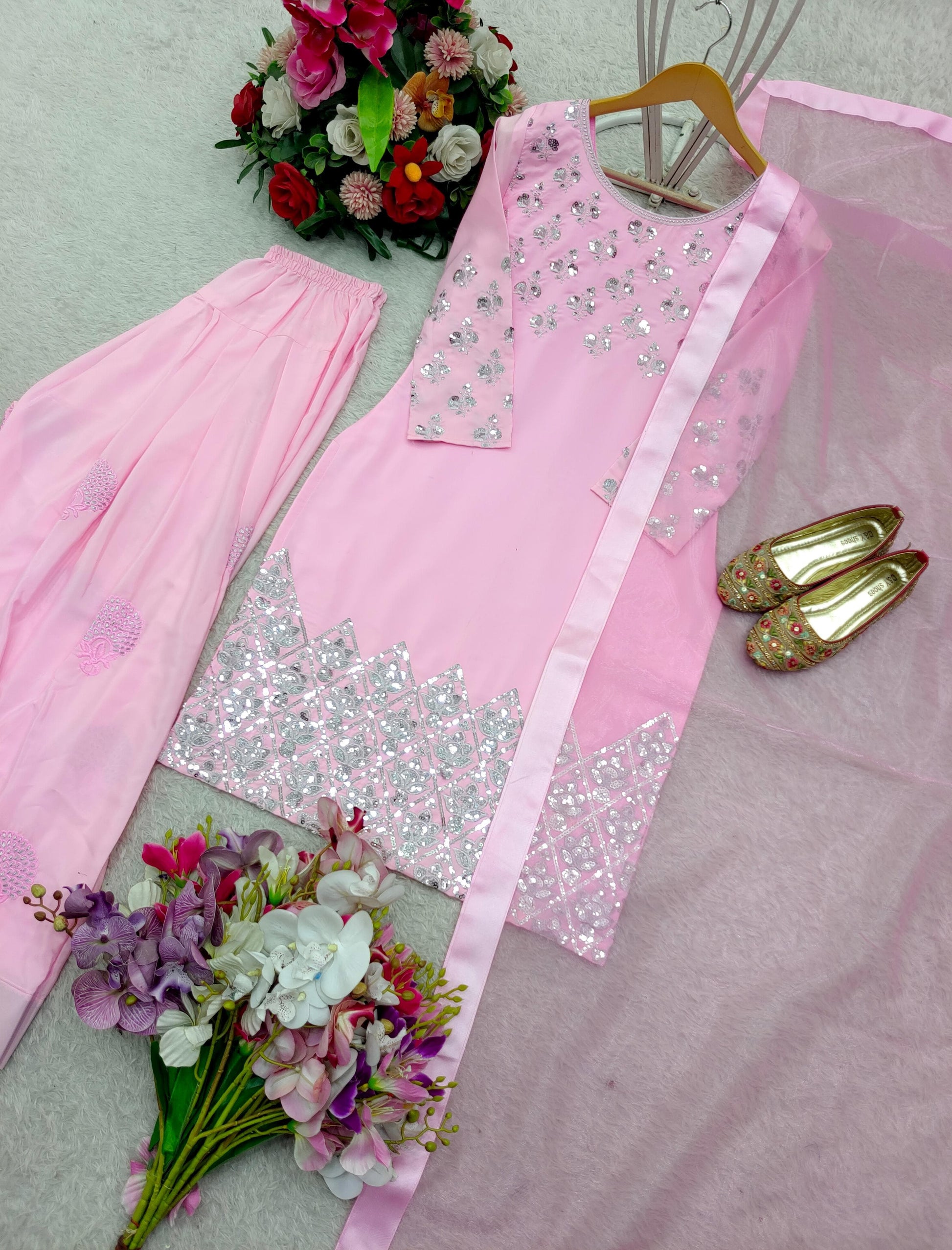 🌸 Premium Crepe Satin Farshi Set 🌸