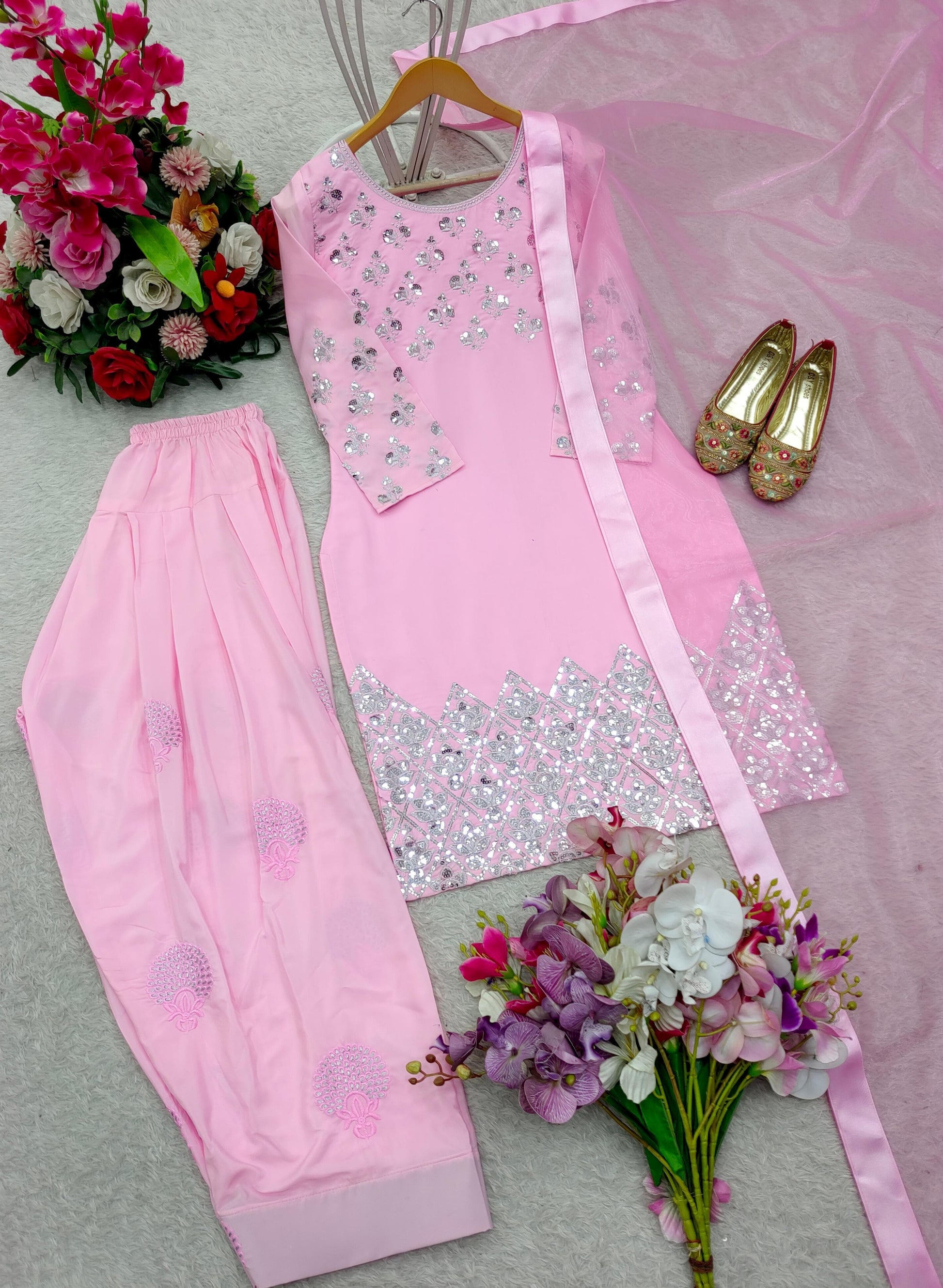 🌸 Premium Crepe Satin Farshi Set 🌸