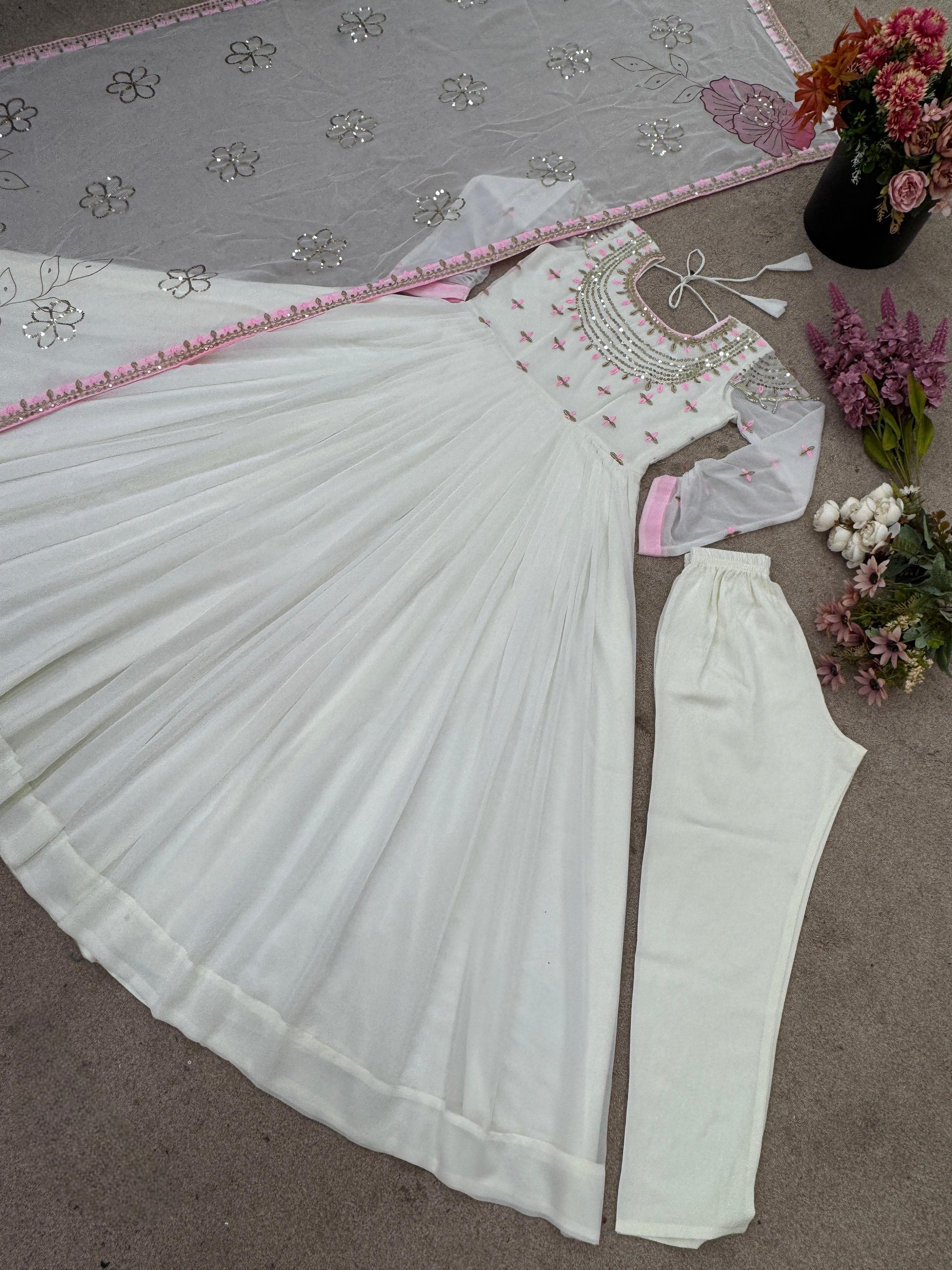 💃 Designer Full Embroidered Gown Set with Dupatta