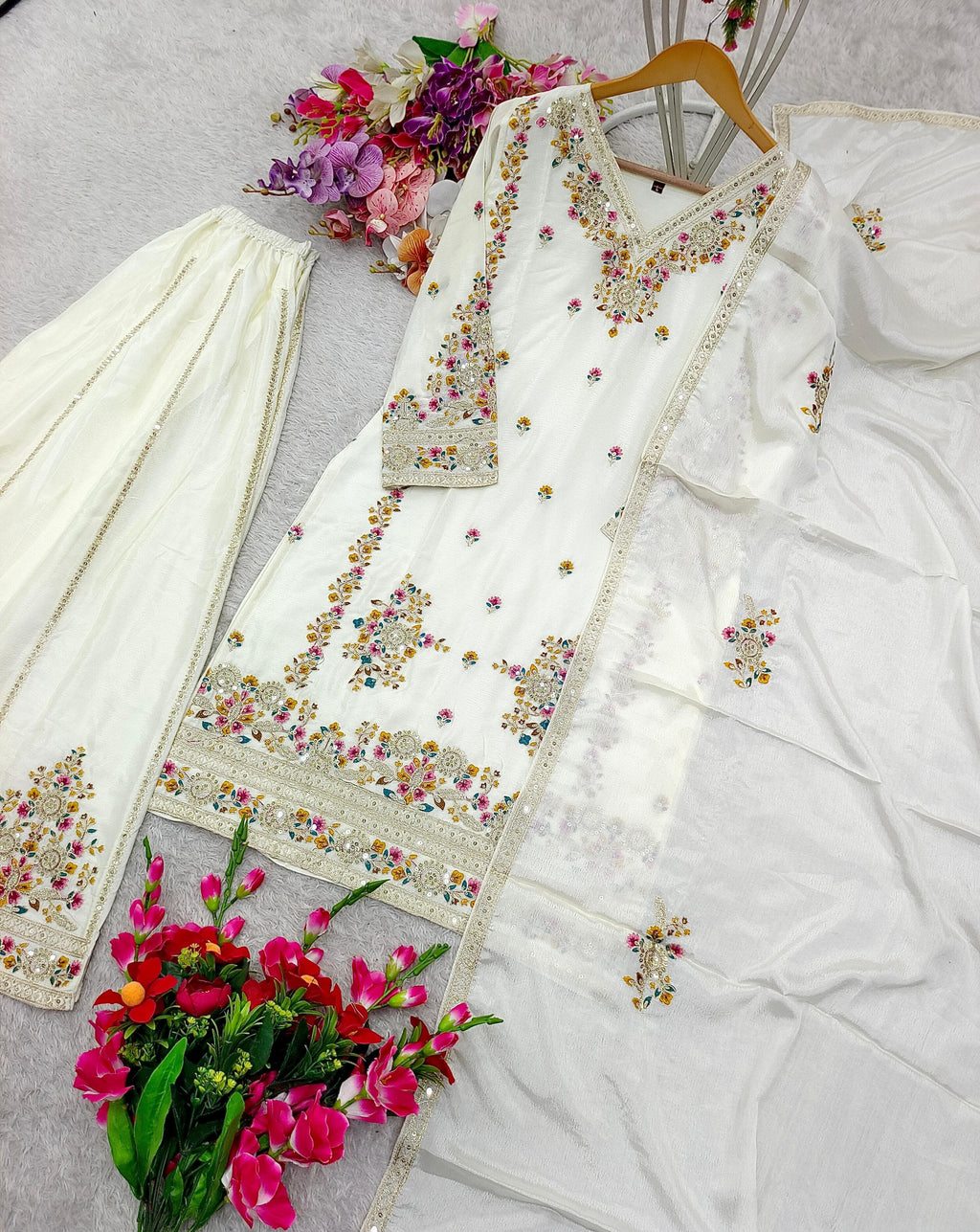 💫 Pure Chinon Silk Sharara Set with Heavy Embroidery