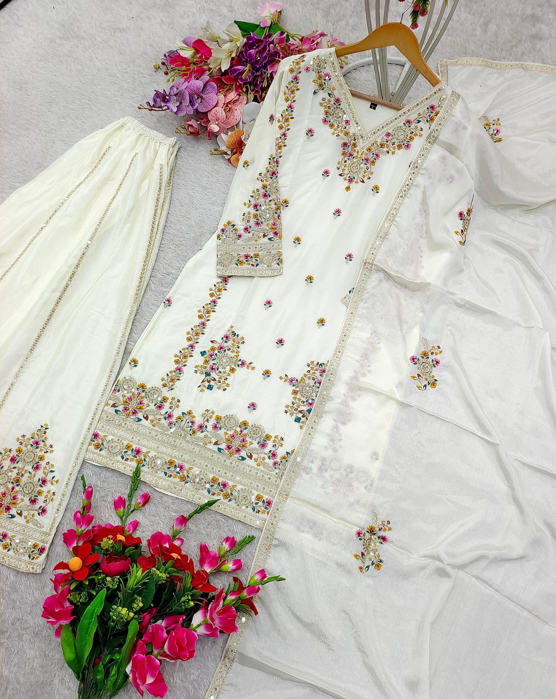 💫 Pure Chinon Silk Sharara Set with Heavy Embroidery