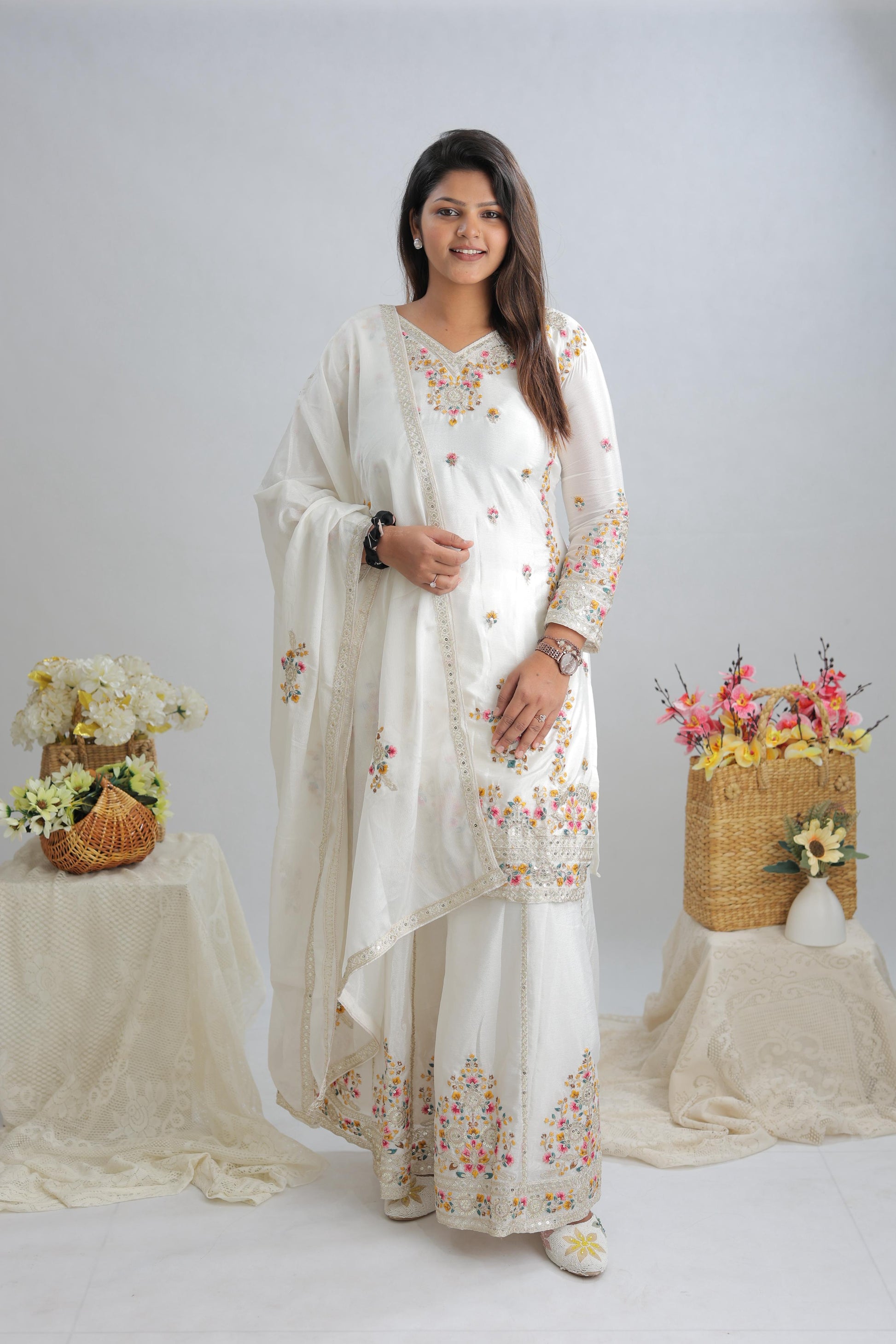 💫 Pure Chinon Silk Sharara Set with Heavy Embroidery