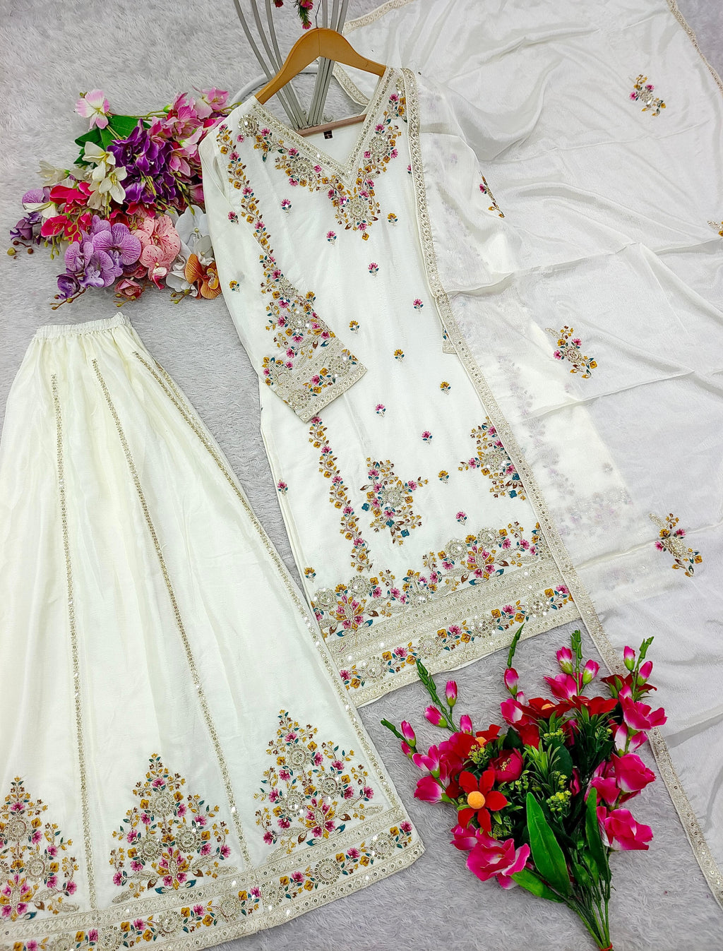 💫 Pure Chinon Silk Sharara Set with Heavy Embroidery