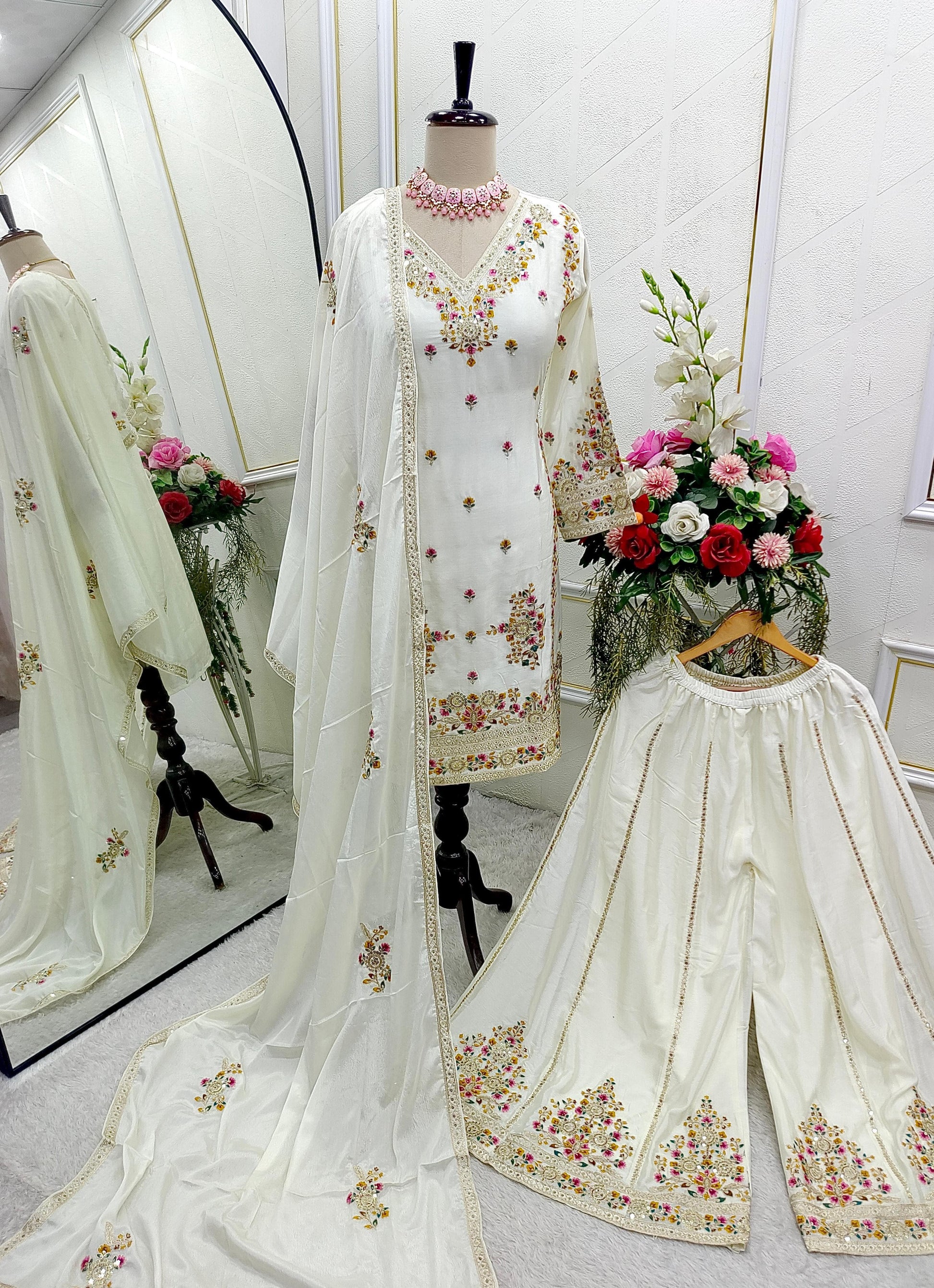💫 Pure Chinon Silk Sharara Set with Heavy Embroidery