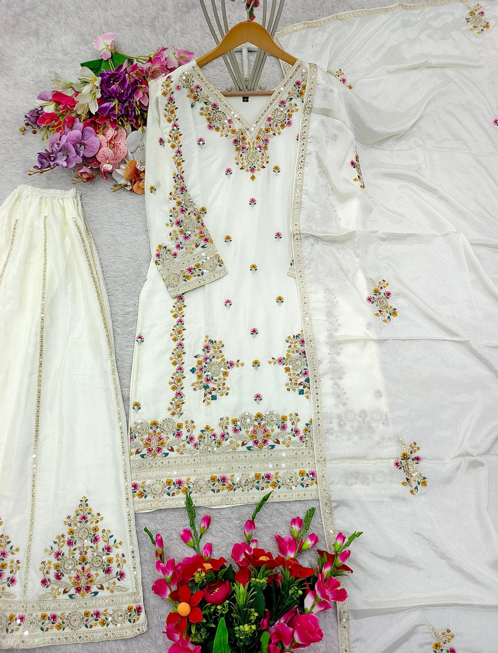 💫 Pure Chinon Silk Sharara Set with Heavy Embroidery