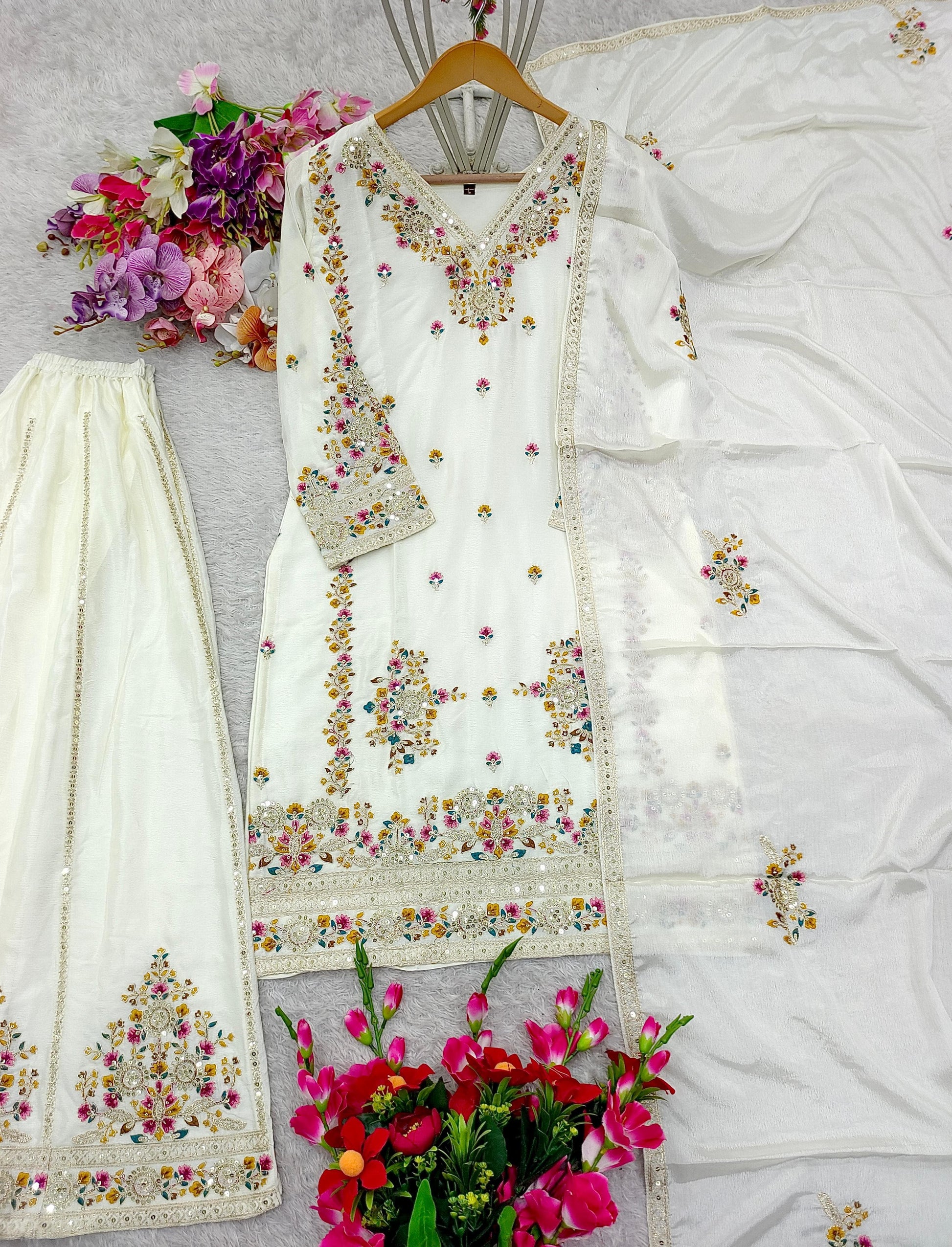 💫 Pure Chinon Silk Sharara Set with Heavy Embroidery