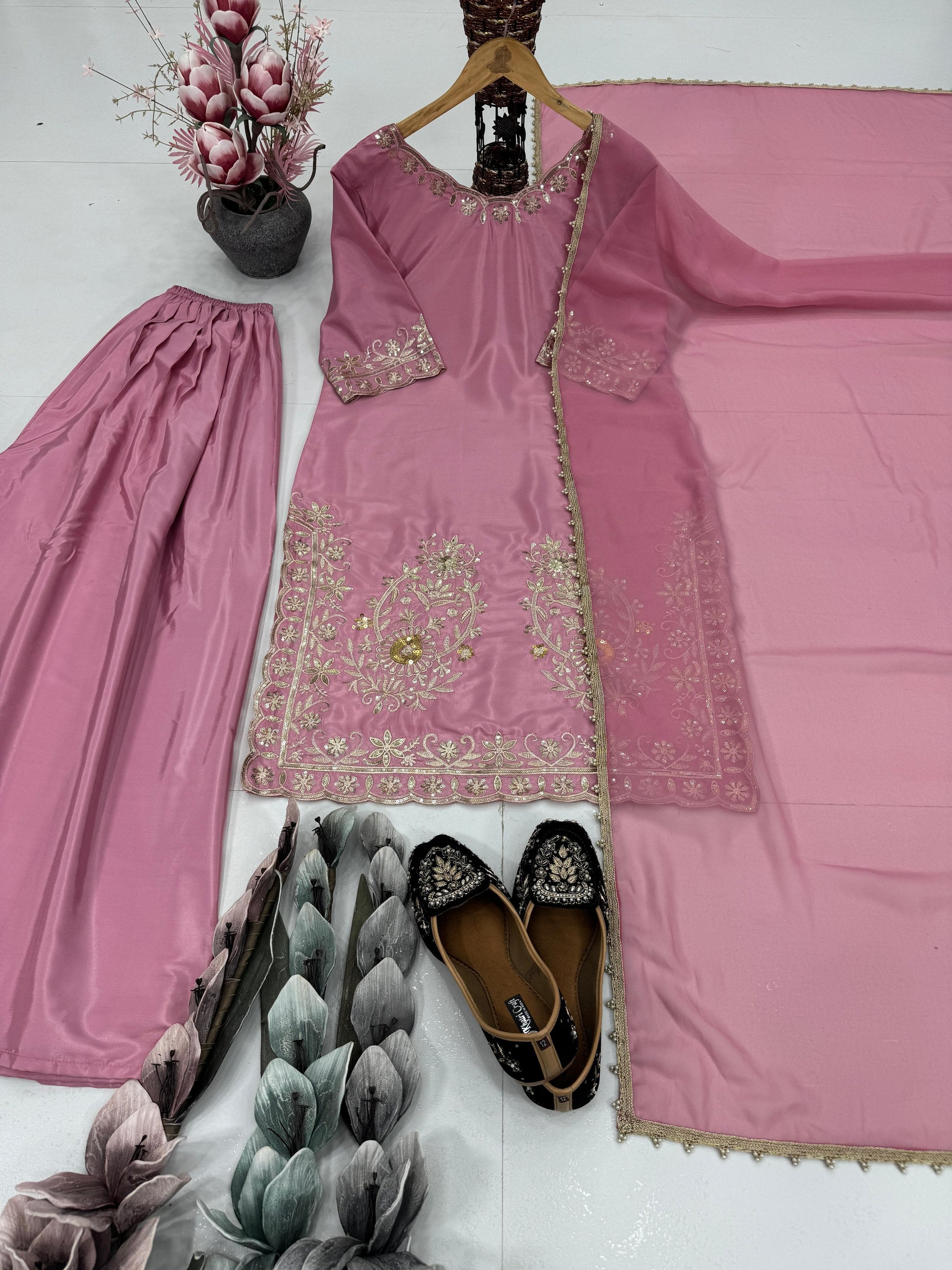 ✨  Designer Embroidered Sequence Work Sharara Set