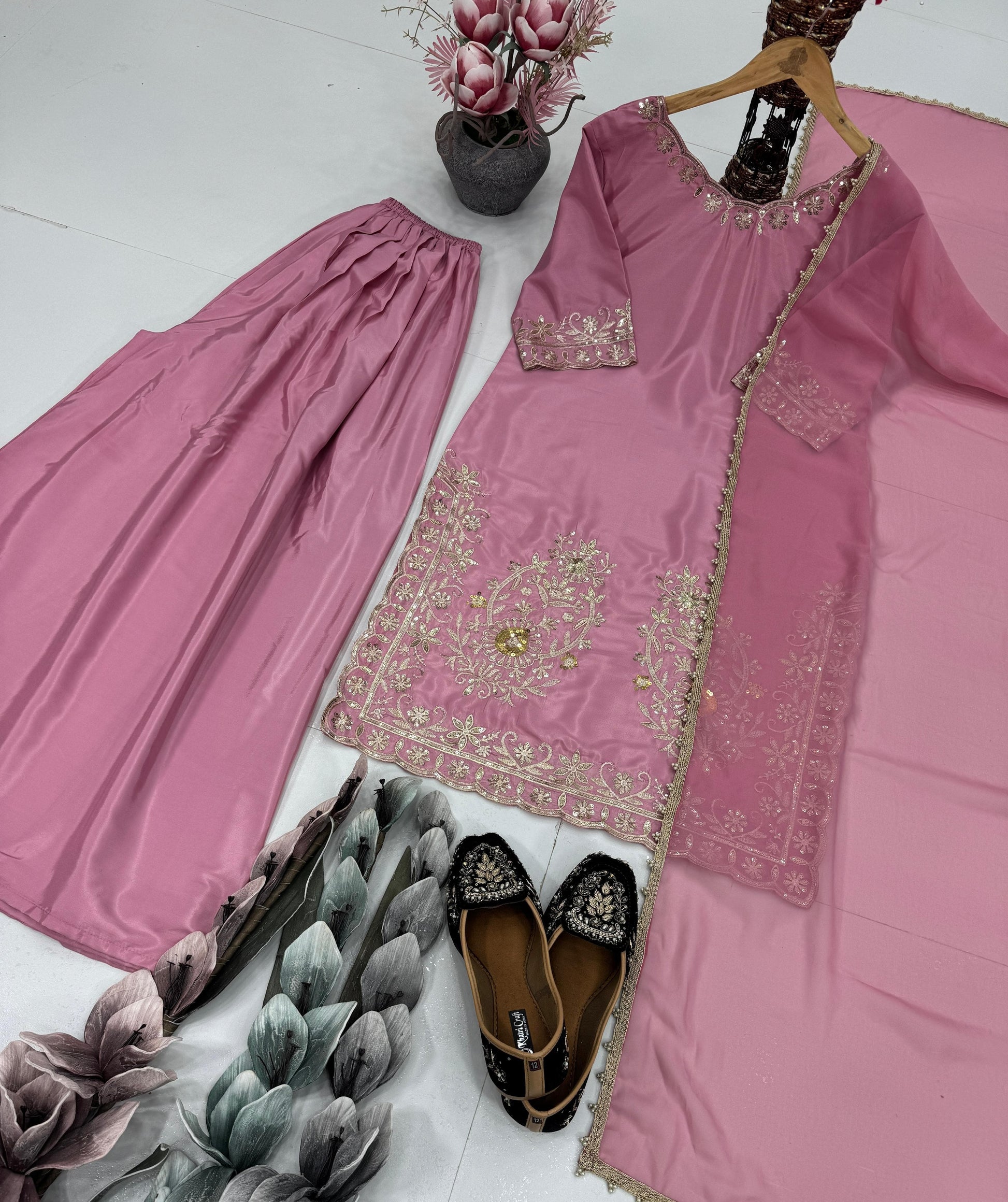 ✨  Designer Embroidered Sequence Work Sharara Set