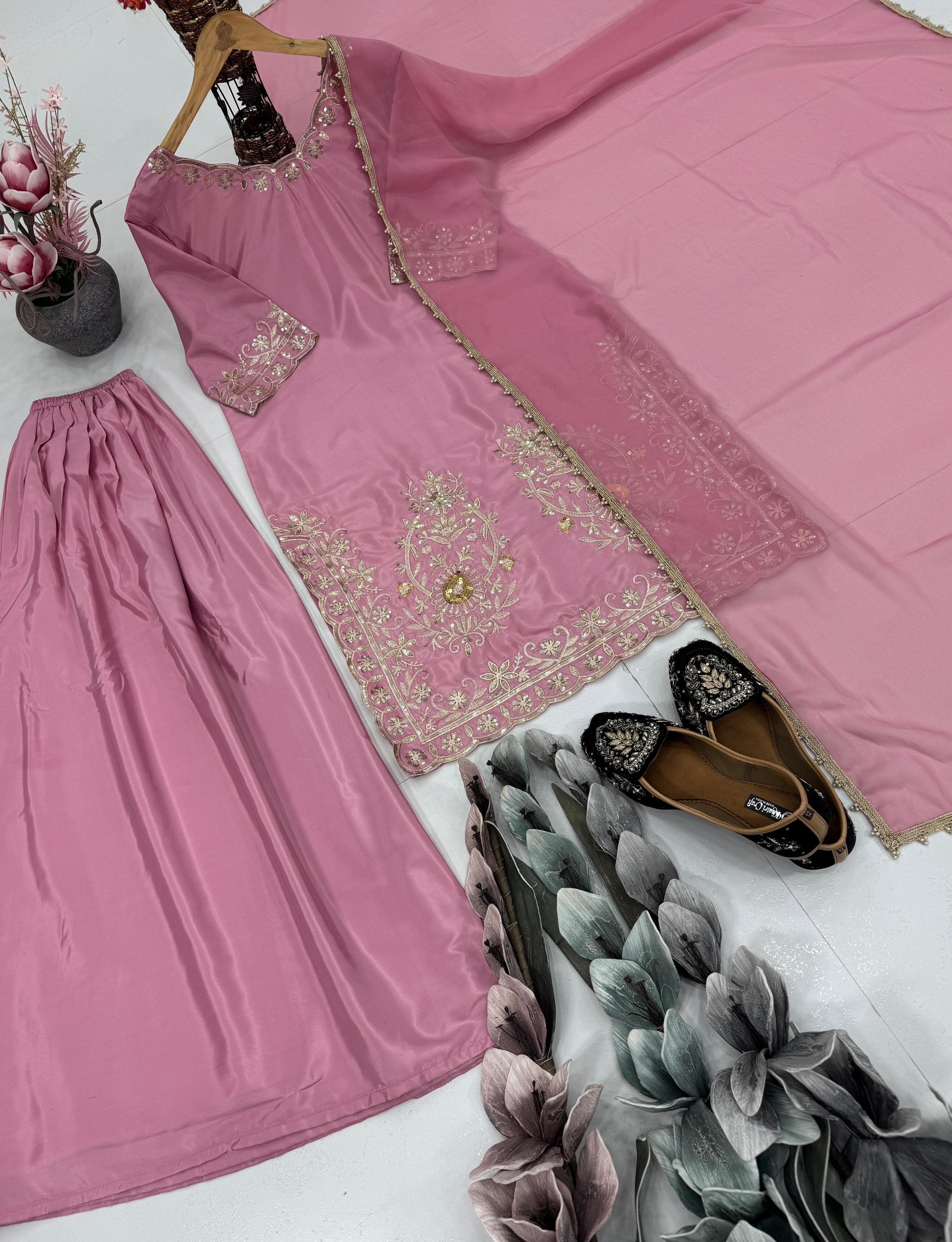 ✨  Designer Embroidered Sequence Work Sharara Set