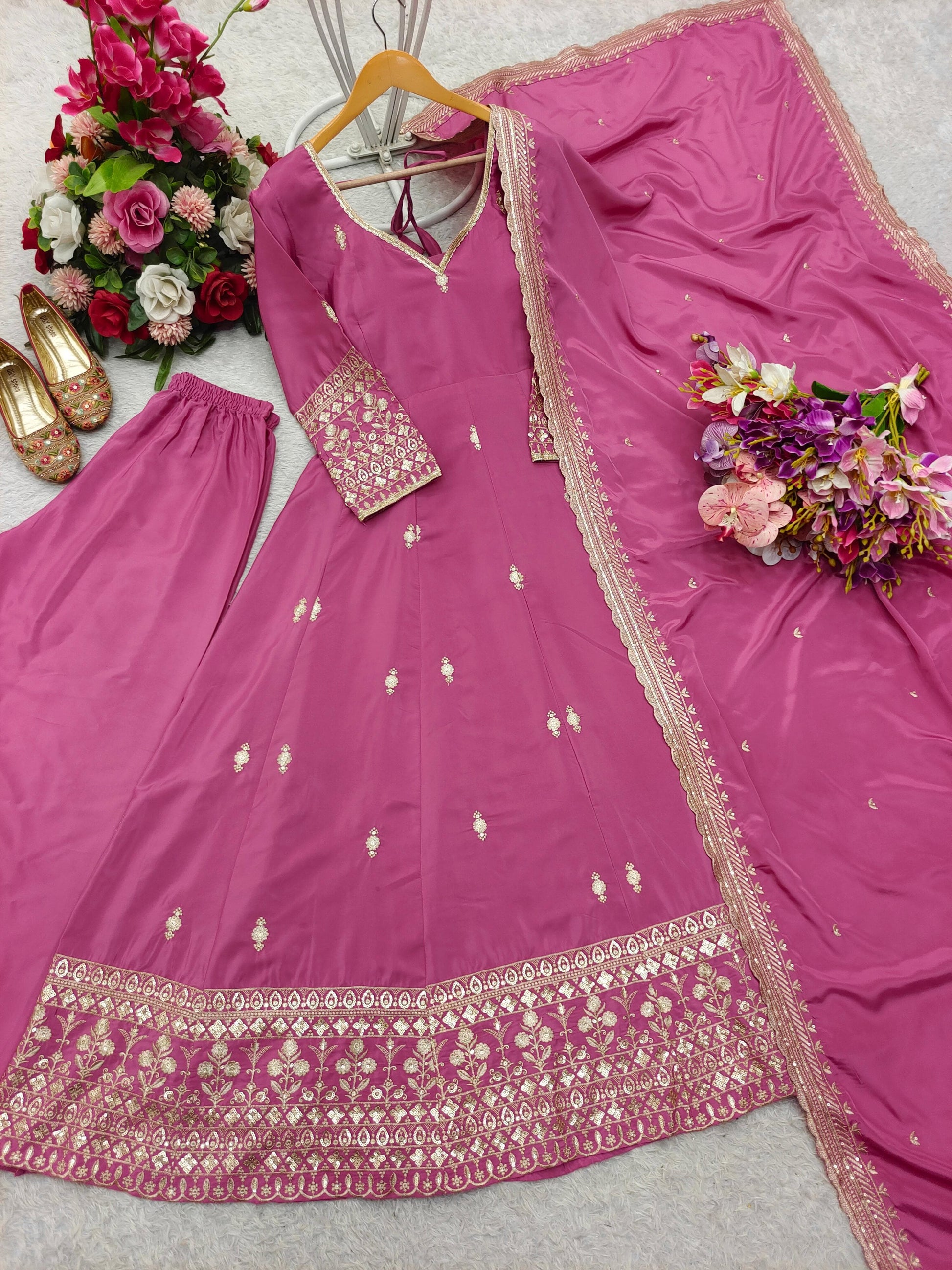 ✨ New Designer Gown-Pant-Dupatta Set