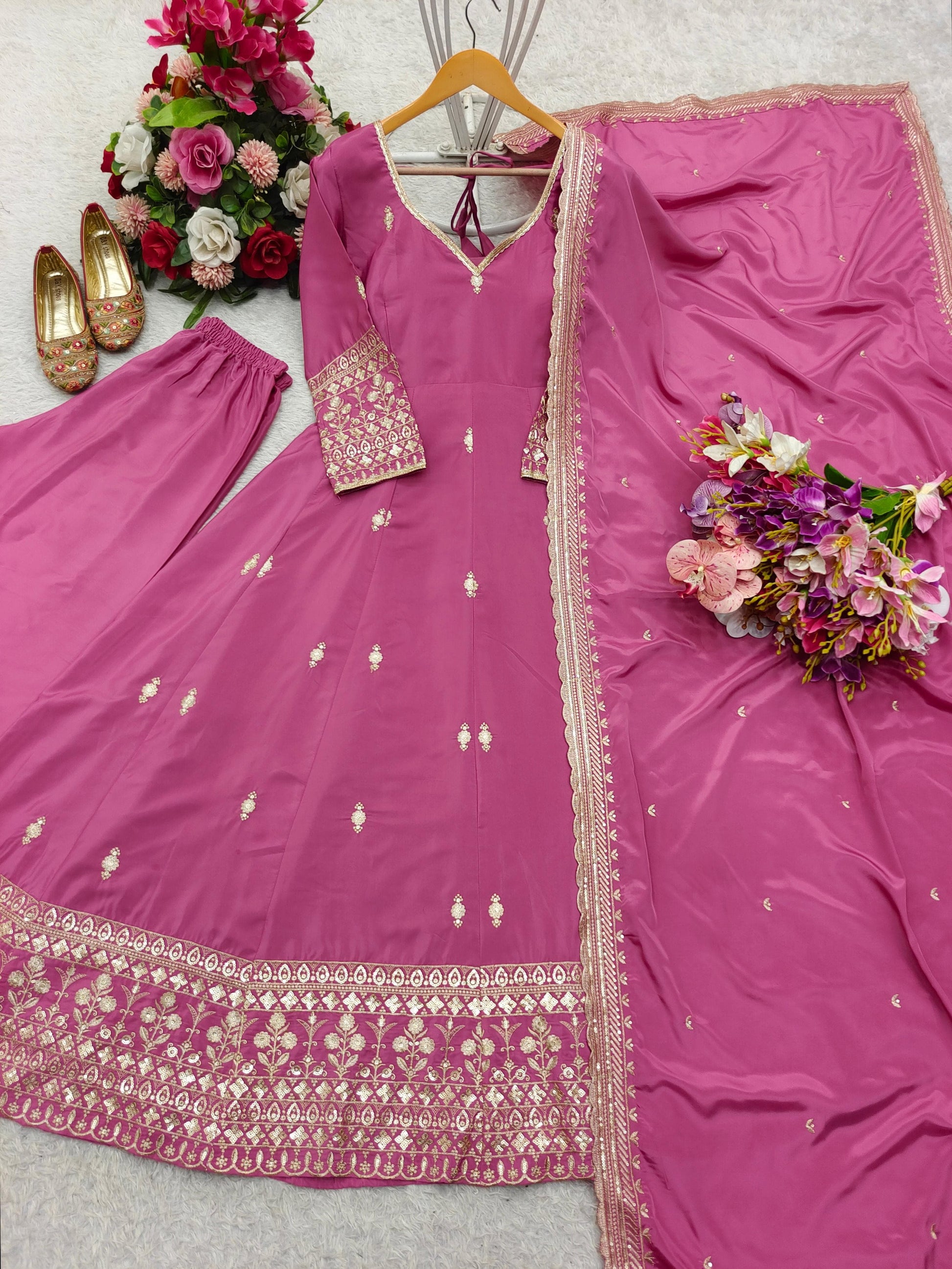 ✨ New Designer Gown-Pant-Dupatta Set