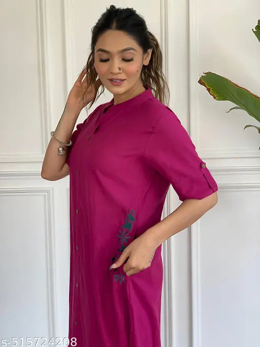 🏷️ Effortless Style – Cotton Kurta Set with Embroidered Pocket & Palazzo
