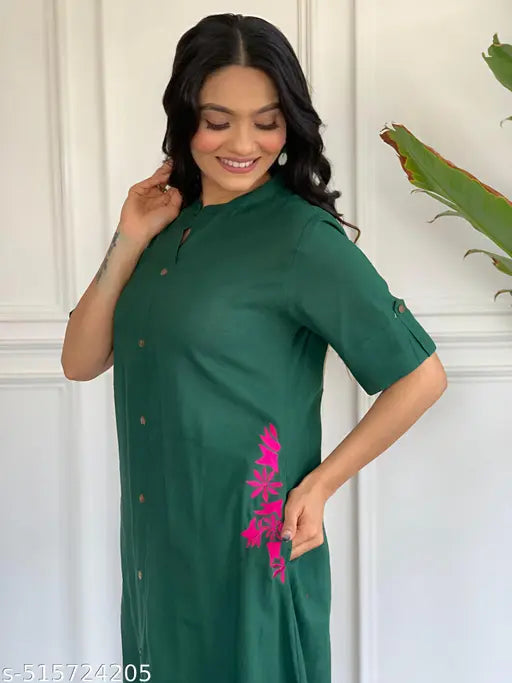 🏷️ Effortless Style – Cotton Kurta Set with Embroidered Pocket & Palazzo