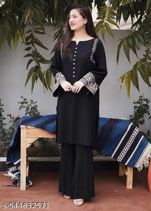 ✨ Grace in Every Thread – Ethnic Motif Embroidered Rayon Kurta & Plazo Set