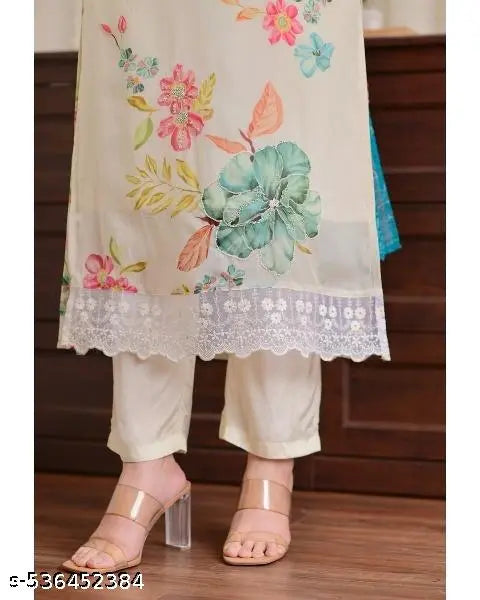 🌸 Handwork Floral Kurti Pant & Dupatta – Pakistani Suit Style