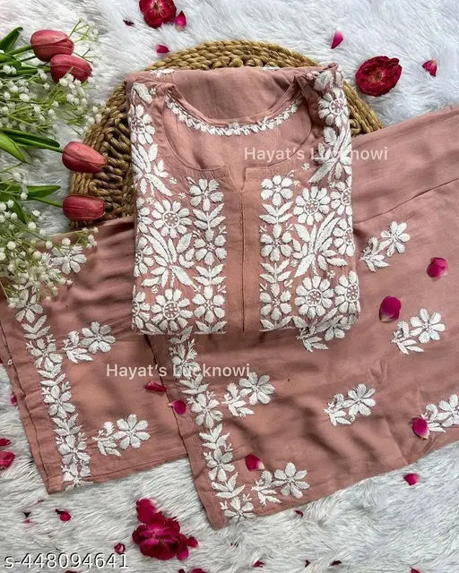 🤍 Grace in Threads – Chikankari Embroidered Kurti with Palazzo Set