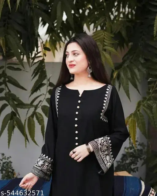 ✨ Grace in Every Thread – Ethnic Motif Embroidered Rayon Kurta & Plazo Set