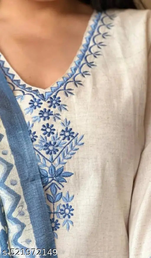 🛍️ Grace in Khadi – Women’s Ethnic Embroidered Top with Pant & Dupatta Set