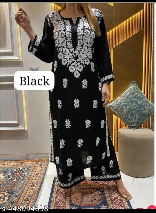 🤍 Grace in Threads – Chikankari Embroidered Kurti with Palazzo Set