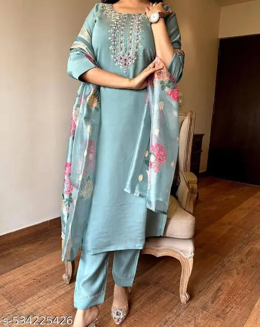 🌼 Alya Cut Printed Cotton Kurta Set with Dupatta